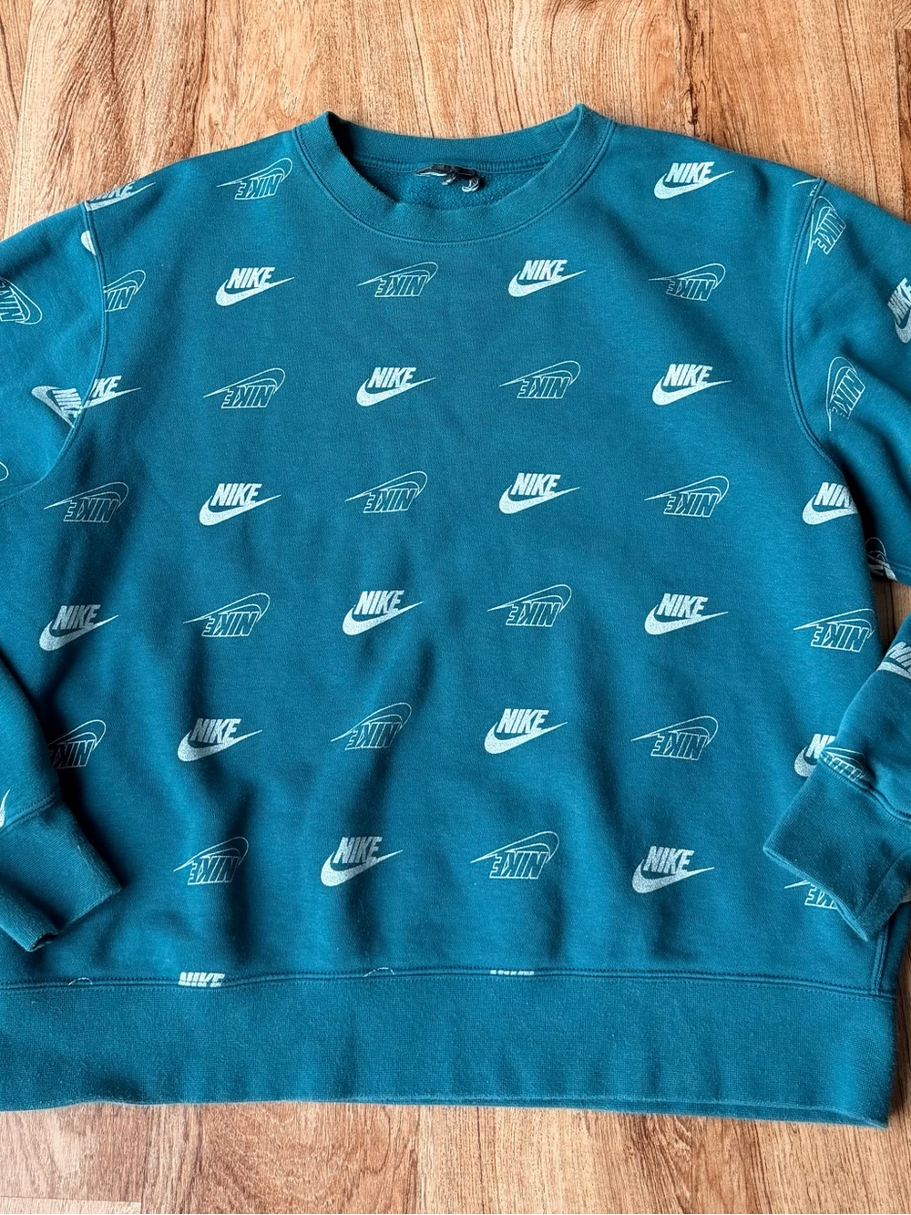 Nike Teal All-Over Logo Crewneck Sweater medium